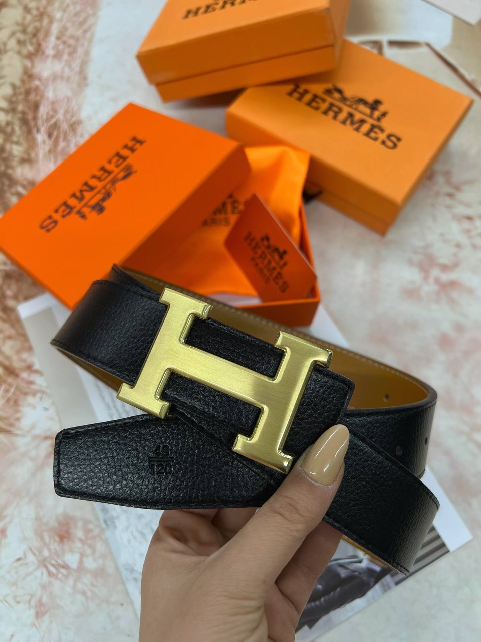 کمربند هرمس Hermès مستر فول پک | عرض ۳ سانتی‌متر با سگک طلایی