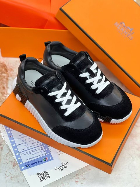 کفش اسنیکرز هرمس بونسیگ (Hermès Bouncing) اصل | مشکی چرم و مش مشکی-سفید | فول پک اورجینال