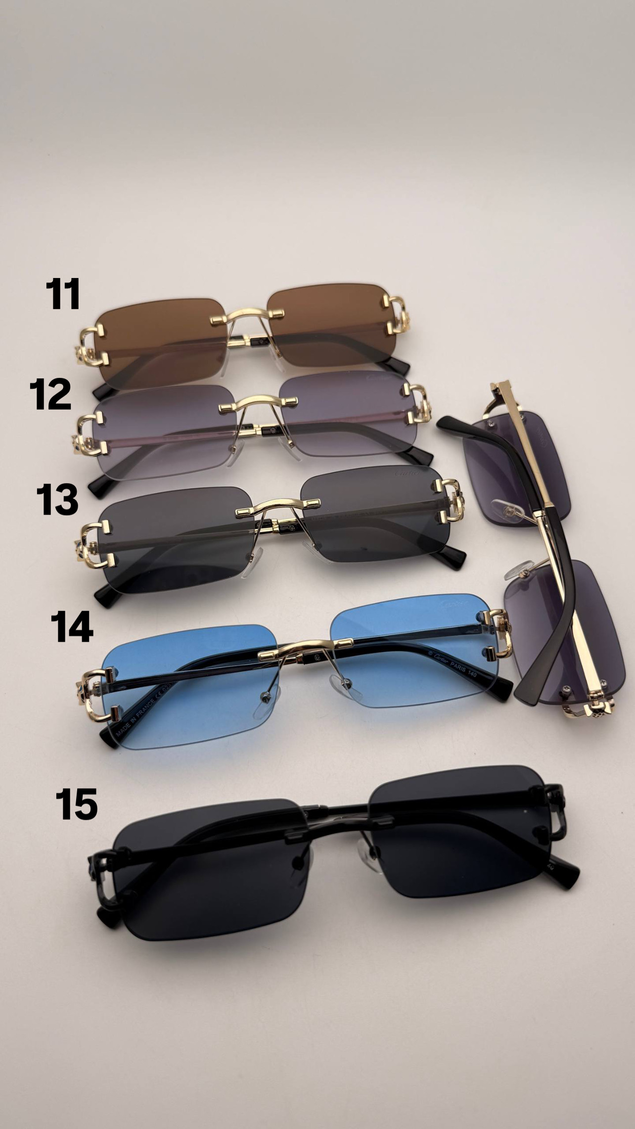 عینک آفتابی Rimless Cartier Style | فریم طلایی و مشکی | عدسی رنگی